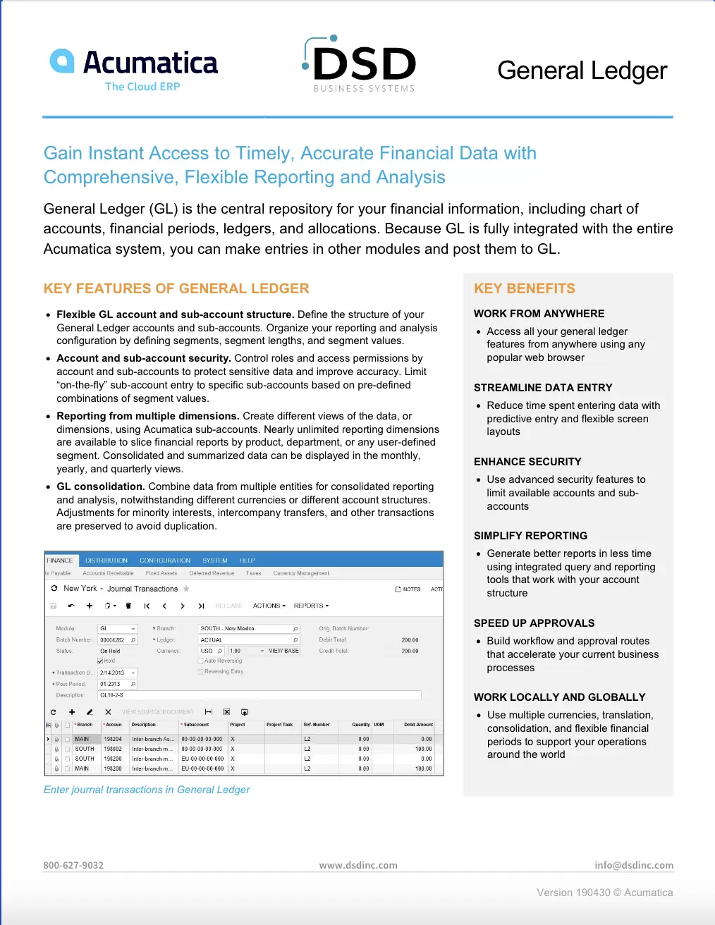 Acumatica Cloud ERP General Ledger Module - DSD Business Systems