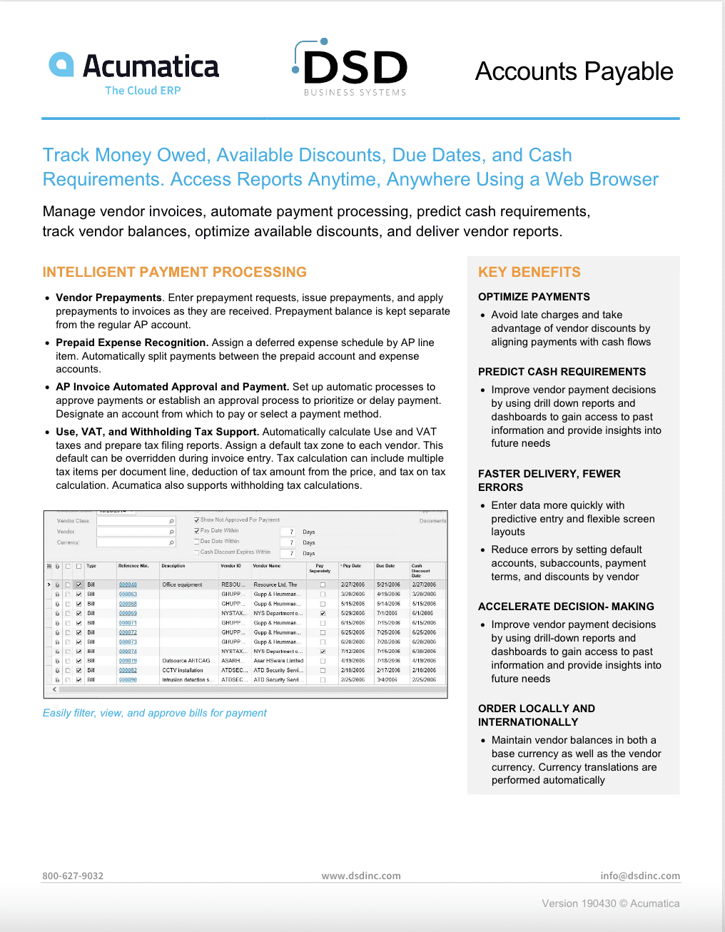 Acumatica Cloud ERP Accounts Payable Module - DSD Business Systems