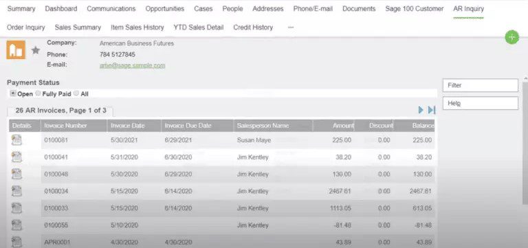 Sage CRM AR and Order Inquiry