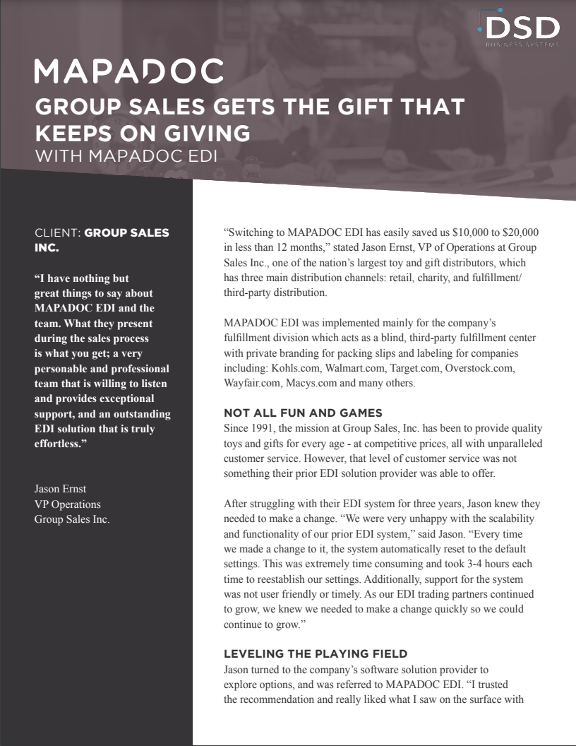 SPS Commerce + Sage 100 GROUP SALES GETS THE GIFT THAT KEEPS ON GIVING WITH MAPADOC EDI