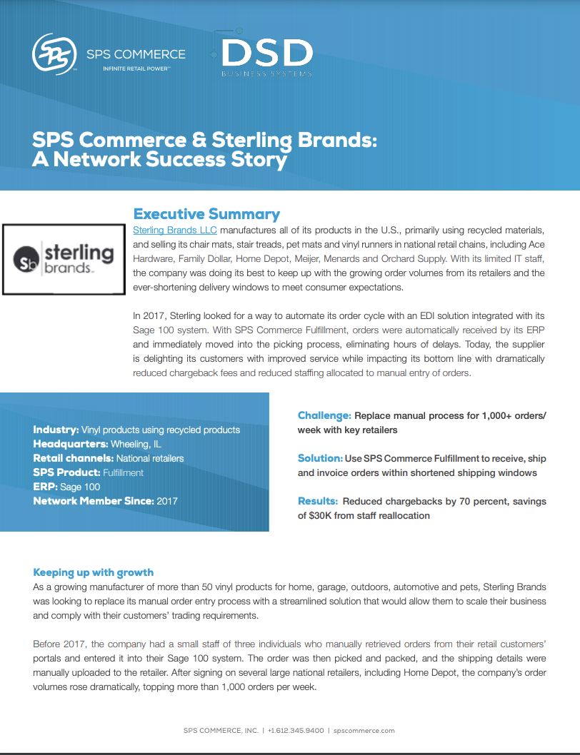 SPS Commerce + Sage 100 SPS Commerce & Sterling Brands: A Network Success Story