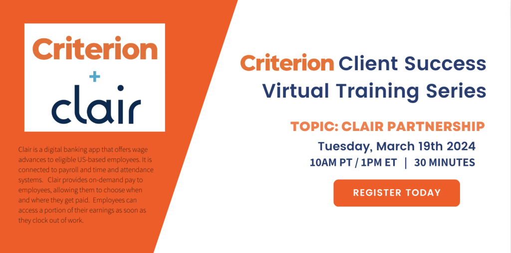 Criterion: Client Success Training Webinars Q1 Series - Clair Overview