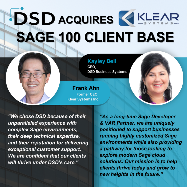 DSD Business Systems Acquires Klear Systems' Sage 100 Client Base